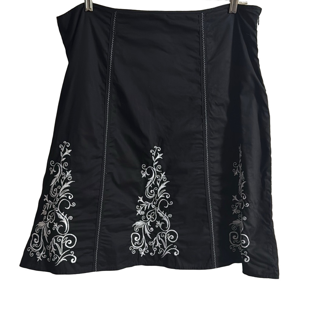 George Black A-Line Embroidered Skirt